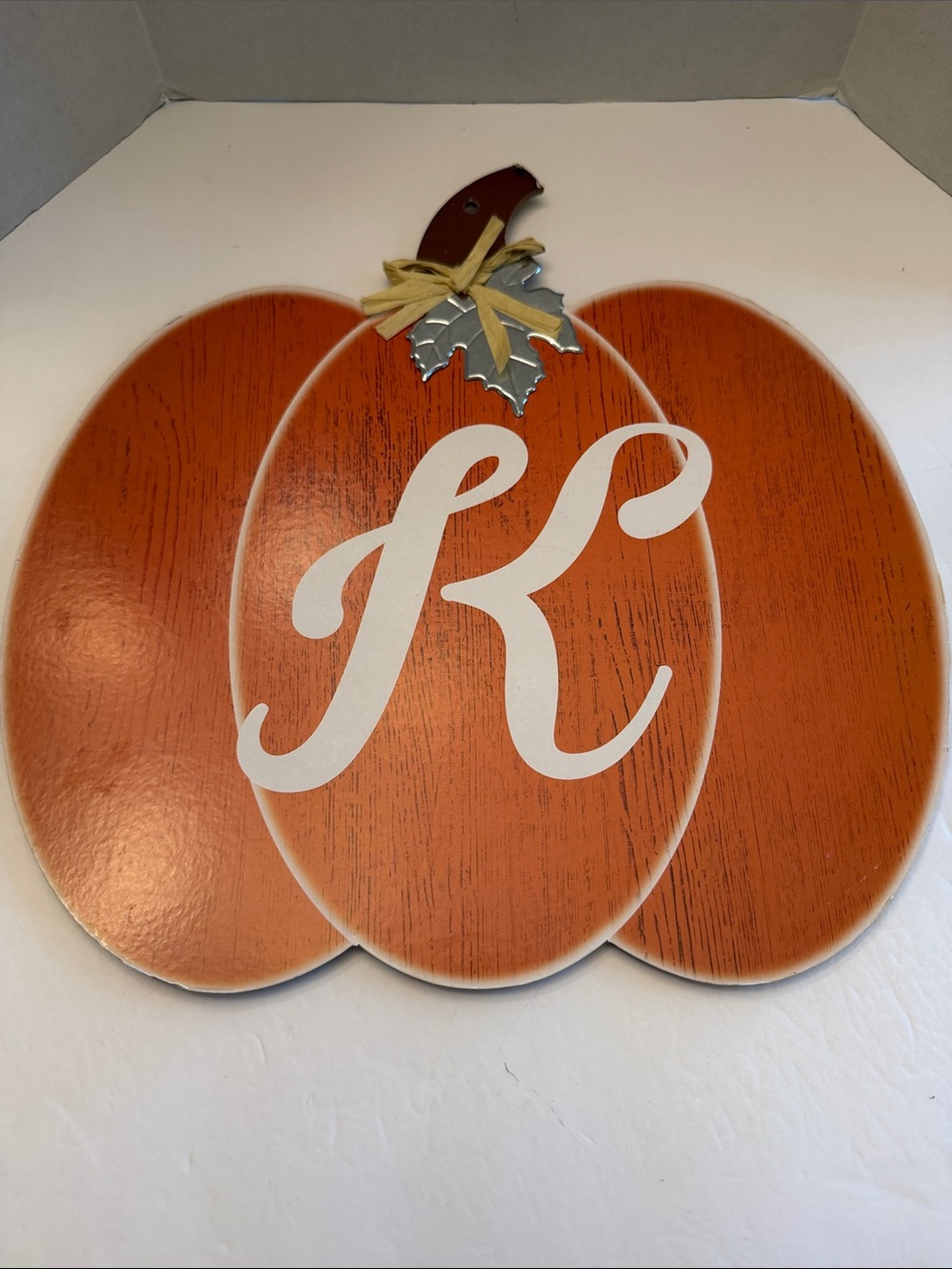 Monogram K Wooden Pumpkin Wall Decor 12” x 12”